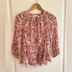 Anthropologie Silk Floral Top 2 Key Hole Neckline Feminine French Girl